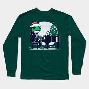 Frog Playing Piano Christmas Long Sleeve T-Shirt